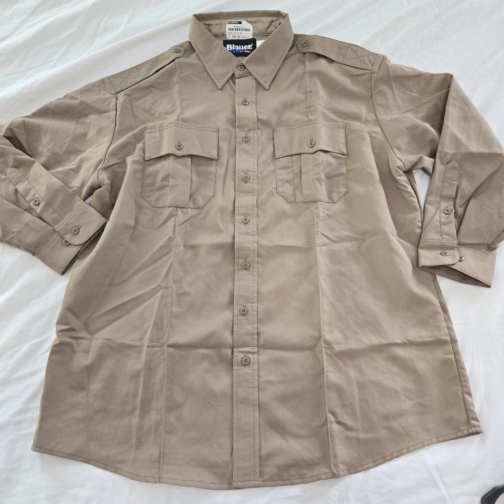 Blauer Long Sleeve Tactical Shirt Mens ZIP FRONT Size 18 32-33 Silver Tan Khaki